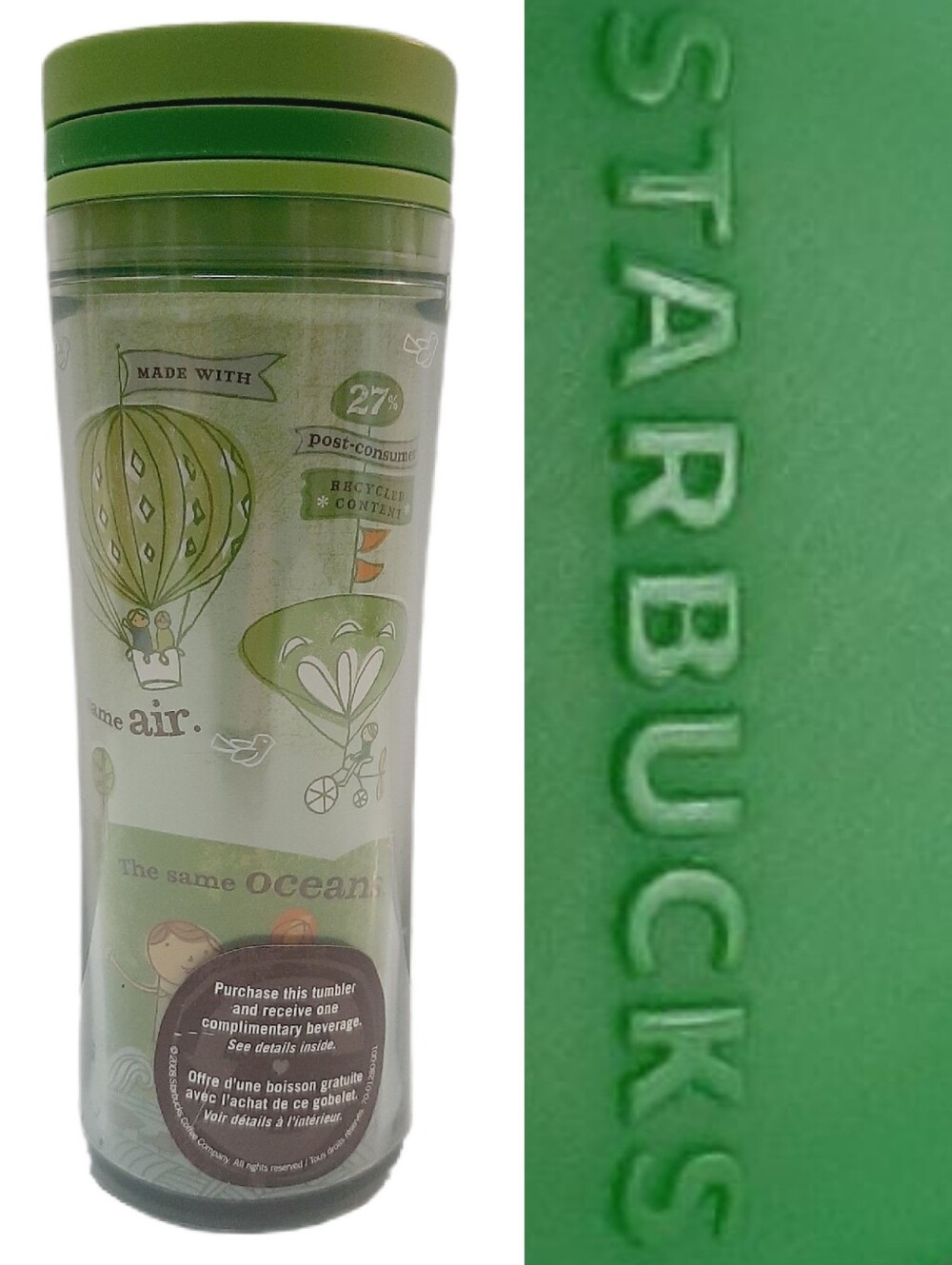 🍒 Starbucks 2008 Earth Day Our Planet Recycled Travel Tumbler 8oz NWOT Vintage